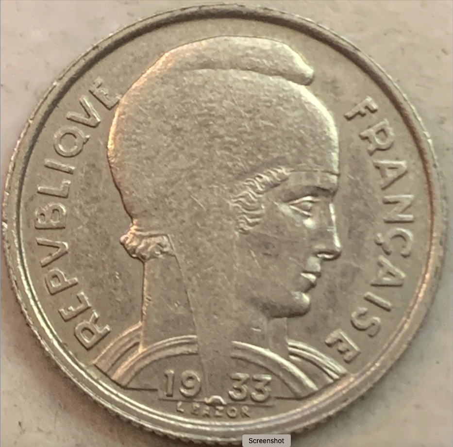 Rare 1933 France 5 Francs Coin - Lady Facing Right