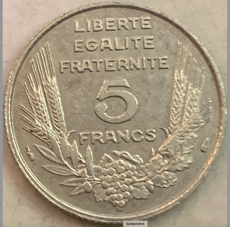 Rare 1933 France 5 Francs Coin - Lady Facing Right