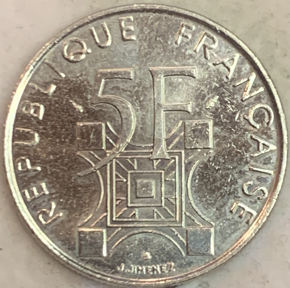 1989 France 5 Francs BU- 100th Anniversary Eiffel Tower Coin