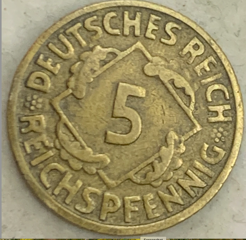 Rare 1925 Weimar Republic 5 Reichspfennig Coin - Mintmark 'D