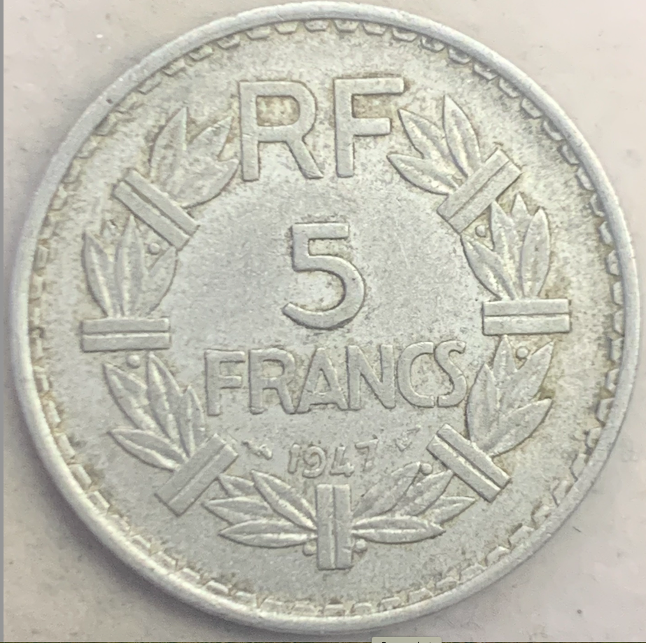 Rare 1945-1952 French 5 Francs Coin - Fourth Republic Era