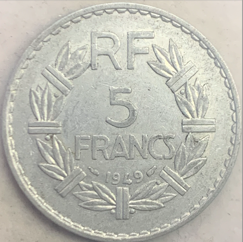 Rare 1945-1952 French 5 Francs Coin - Fourth Republic Era