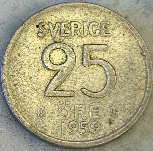 Sweden 25 Öre Silver Coin (1952-1961) - Gustaf VI Adolf, UNC