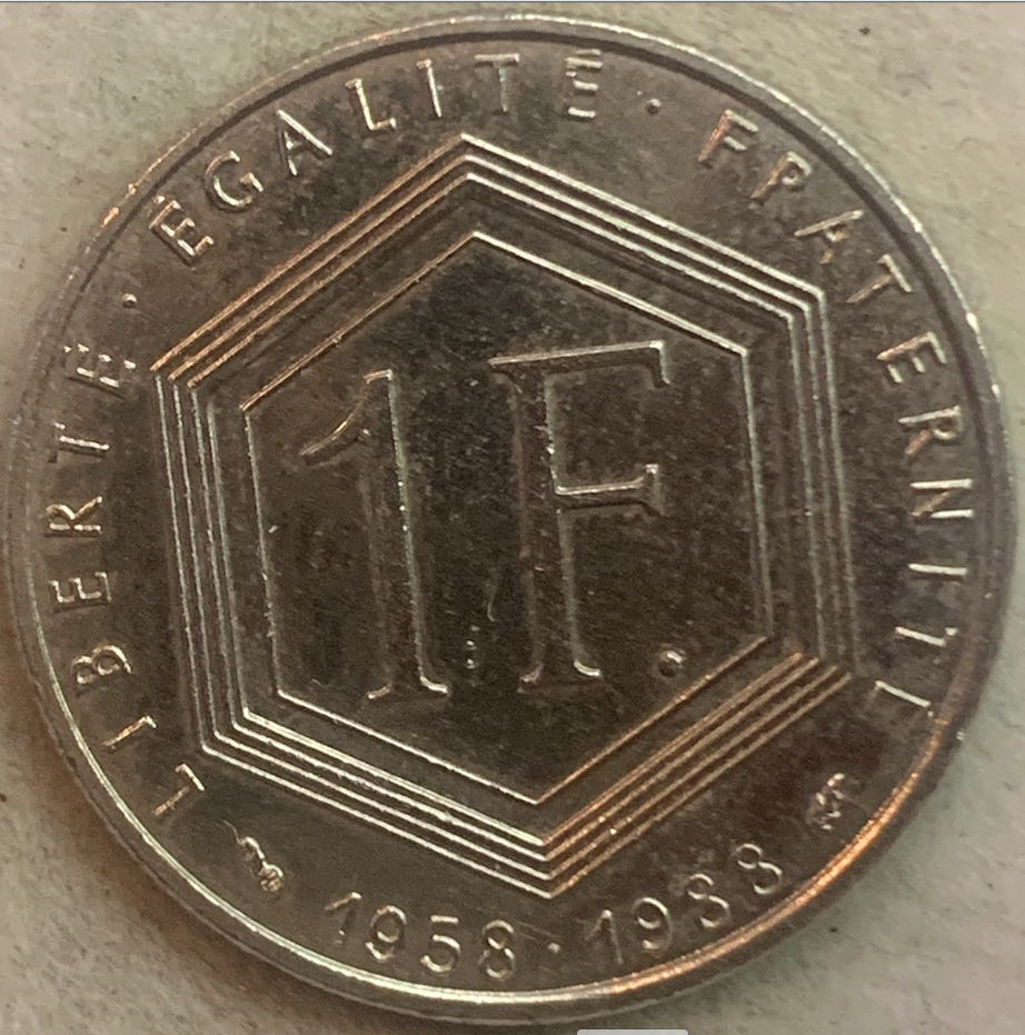 1988 French 1 Franc - 30th Anniversary Edition, Collectible Coin