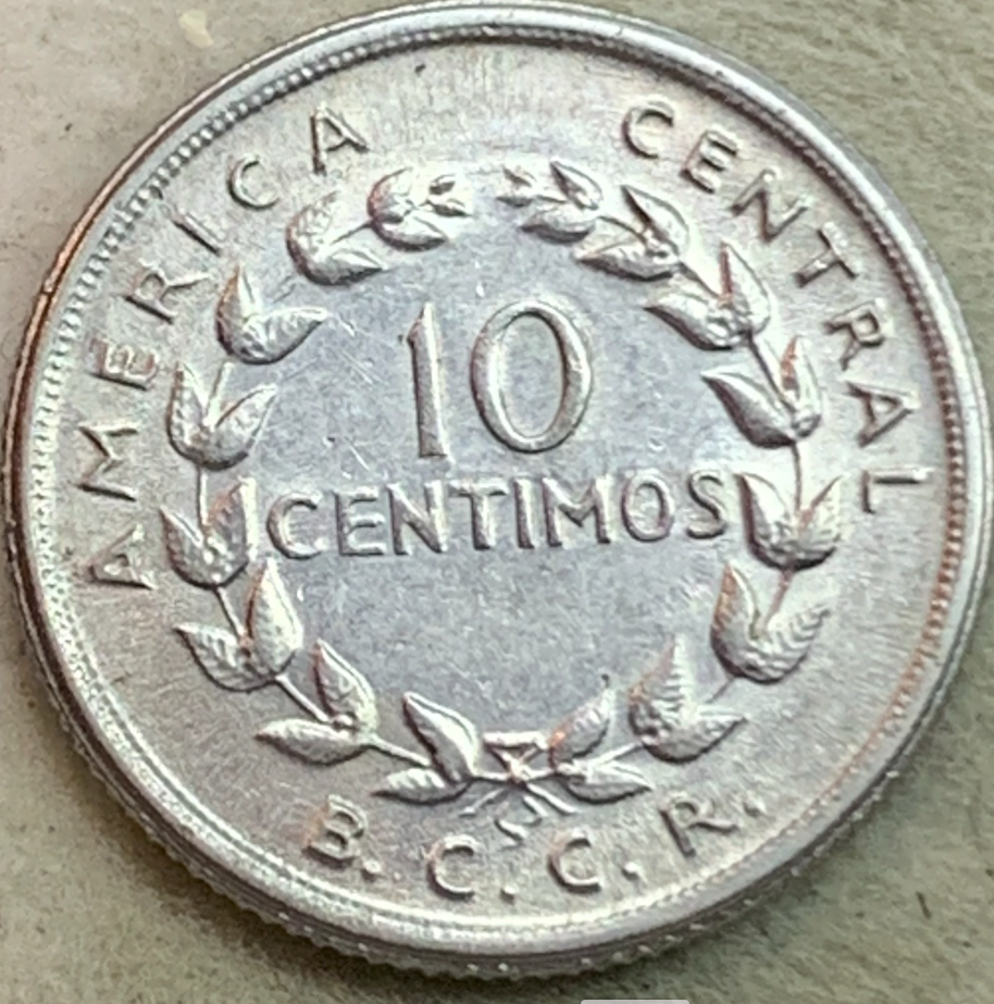 Costa Rica 10 Céntimos 1953 - Stainless Steel Coin