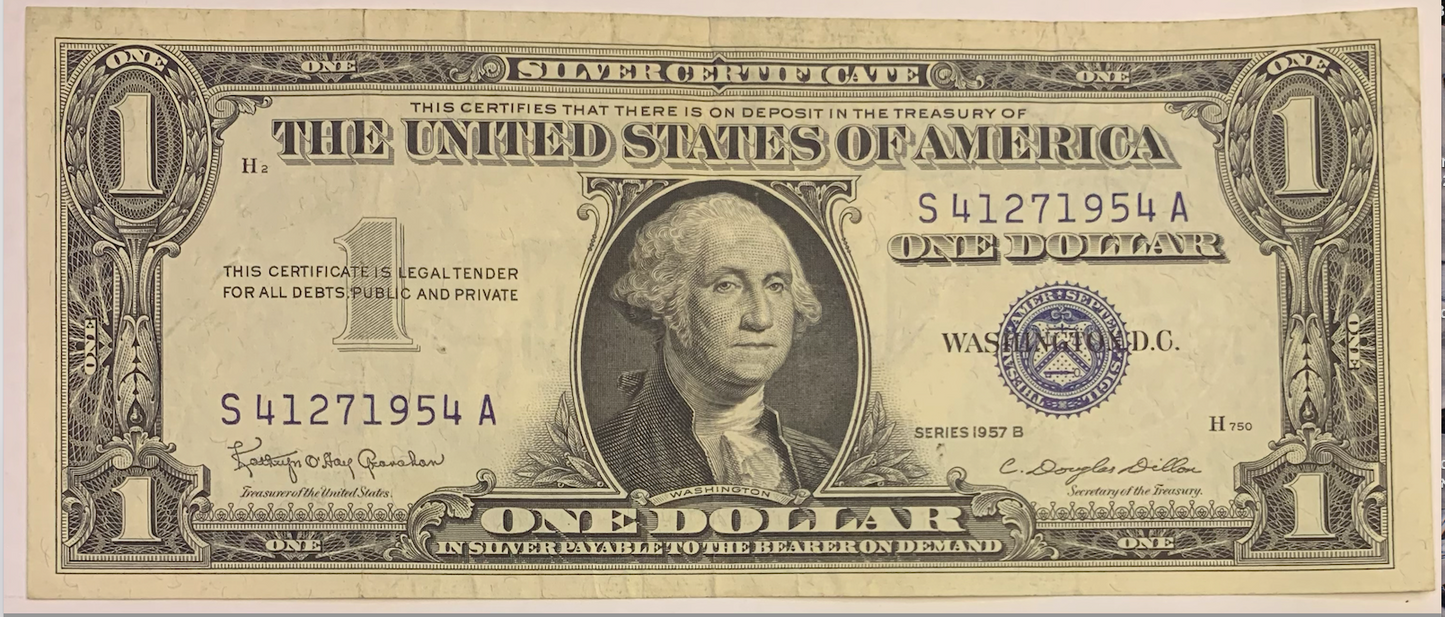 1957-B $1 Silver Certificate, Blue Seal, With Motto - U.S. Issue