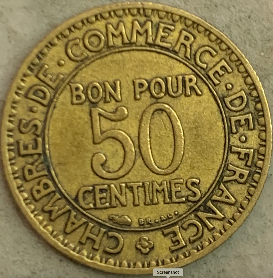 1923 French 50 Centimes - Rare Aluminium-Bronze, Third Republic Era