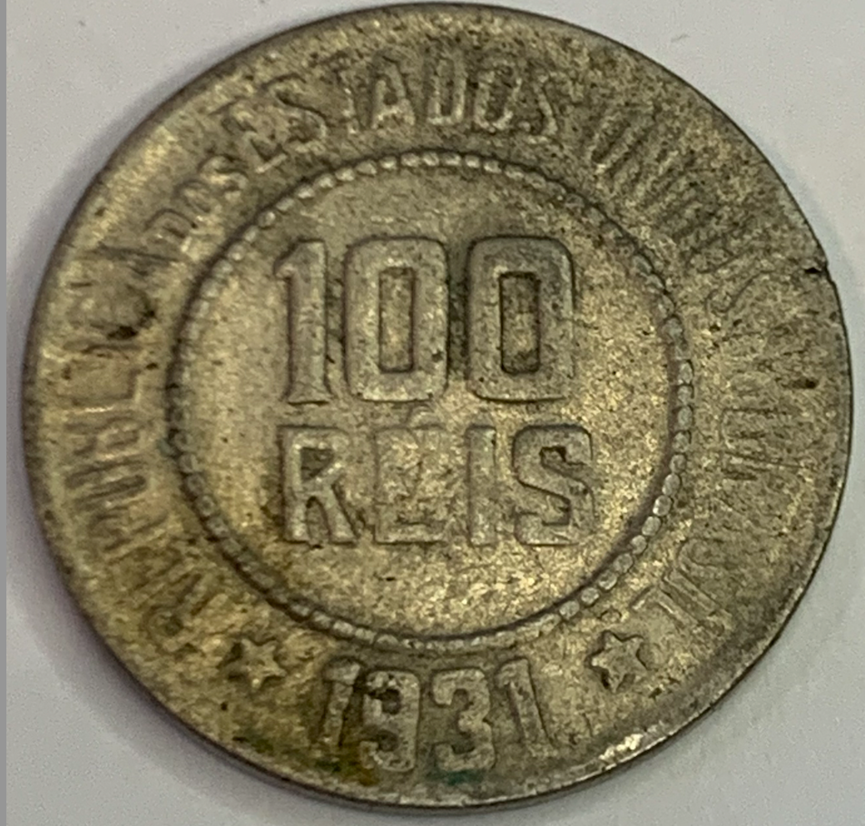 1918-1935 Brazil 100 Reis Coin - Rare Low Mintage Copper-Nickel