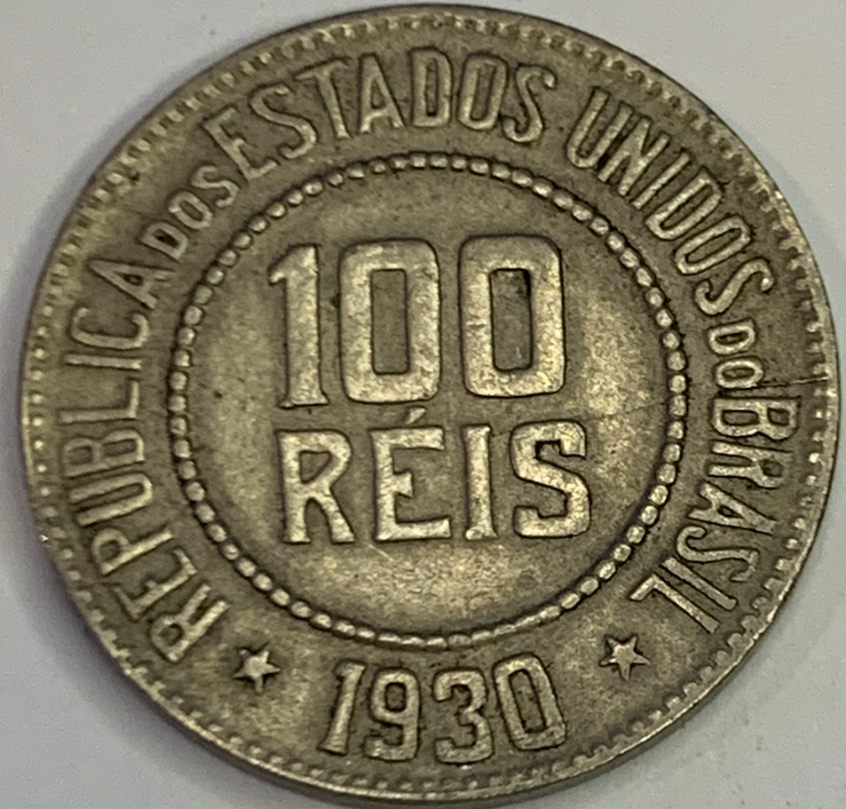 1918-1935 Brazil 100 Reis Coin - Rare Low Mintage Copper-Nickel