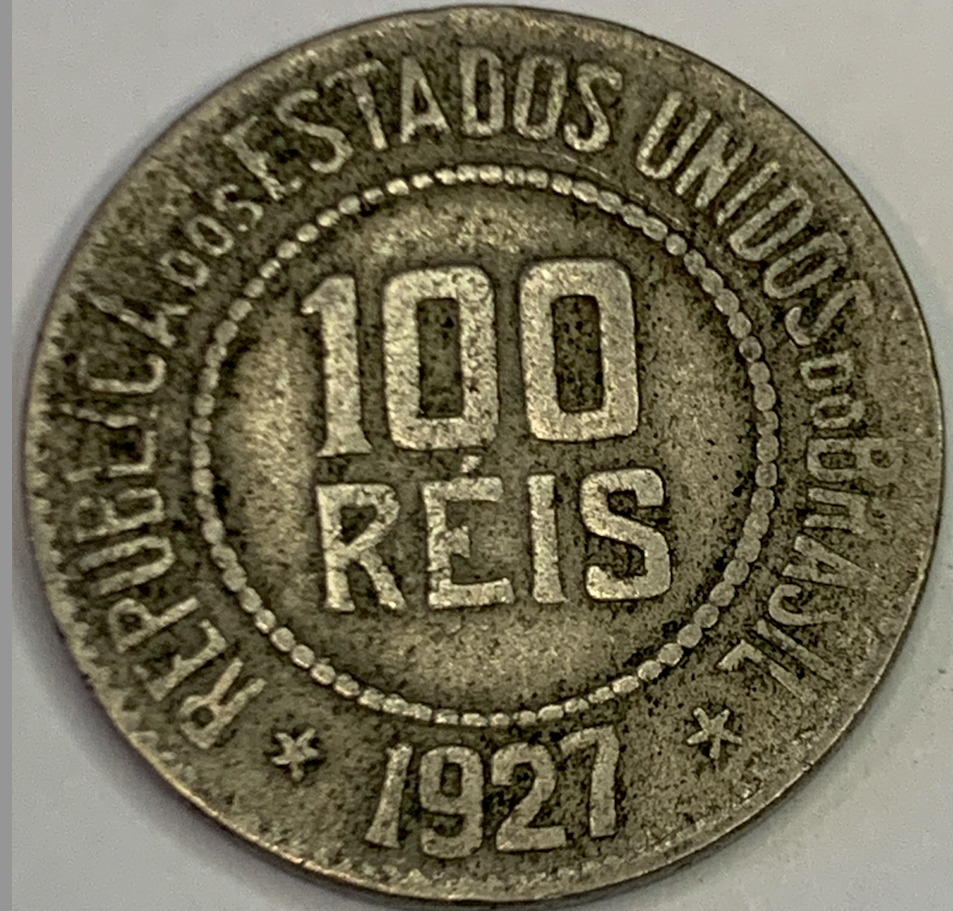 1918-1935 Brazil 100 Reis Coin - Rare Low Mintage Copper-Nickel