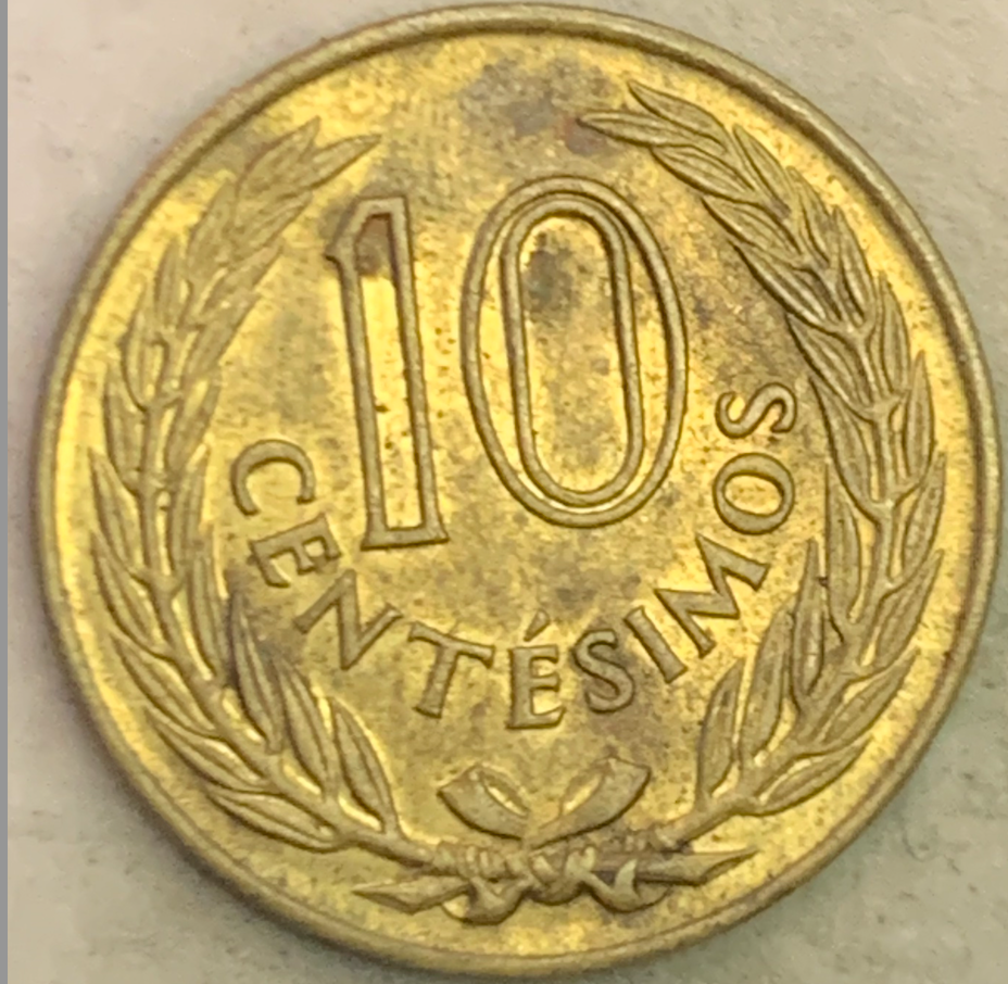 1960 Uruguay 10 Centésimos - Nickel-Brass Coin, Minted in London