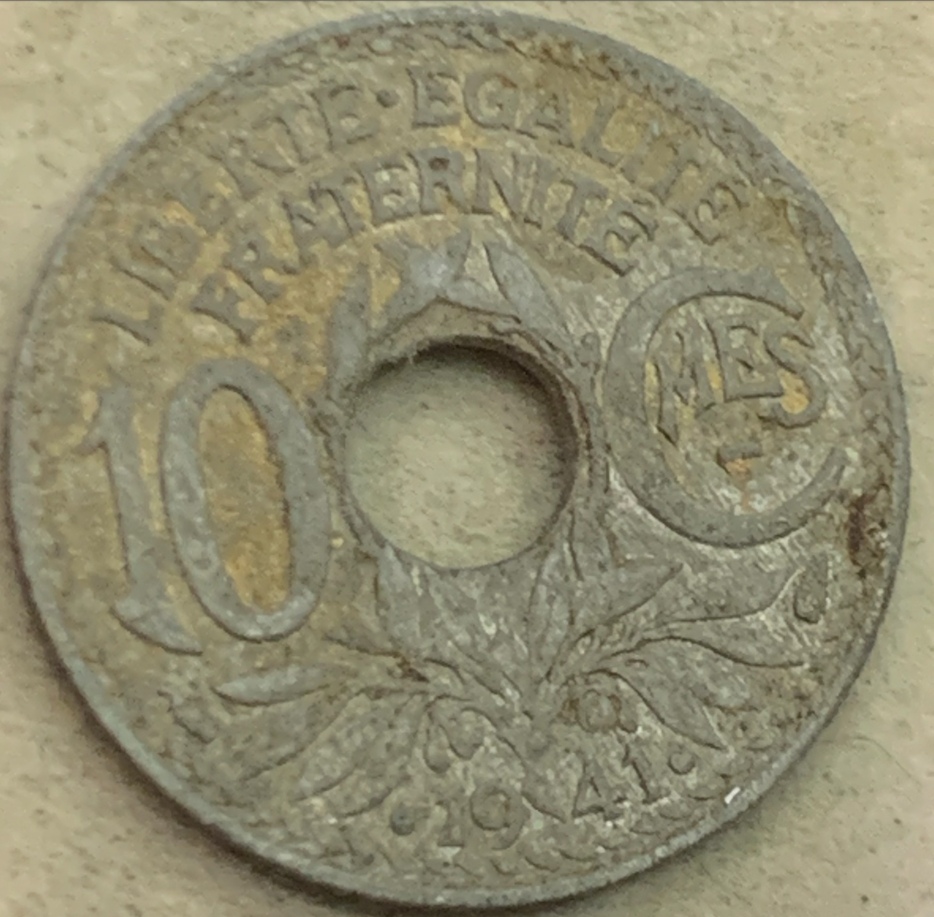 Rare 1941 France 10 Centimes - Dot &amp; Dash Variant, Zinc, WWII Era