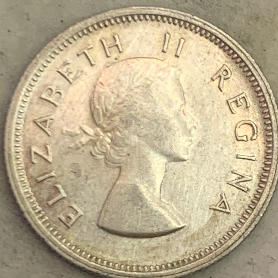 1955 South Africa 6 Pence - Elizabeth II Era, Silver, Limited Mintage