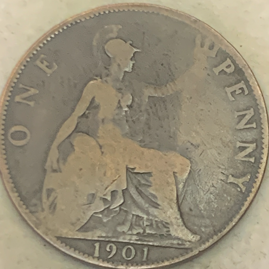 Rare 1901 UK 1 Penny, Queen Victoria, Bronze, Only 22.2M Minte