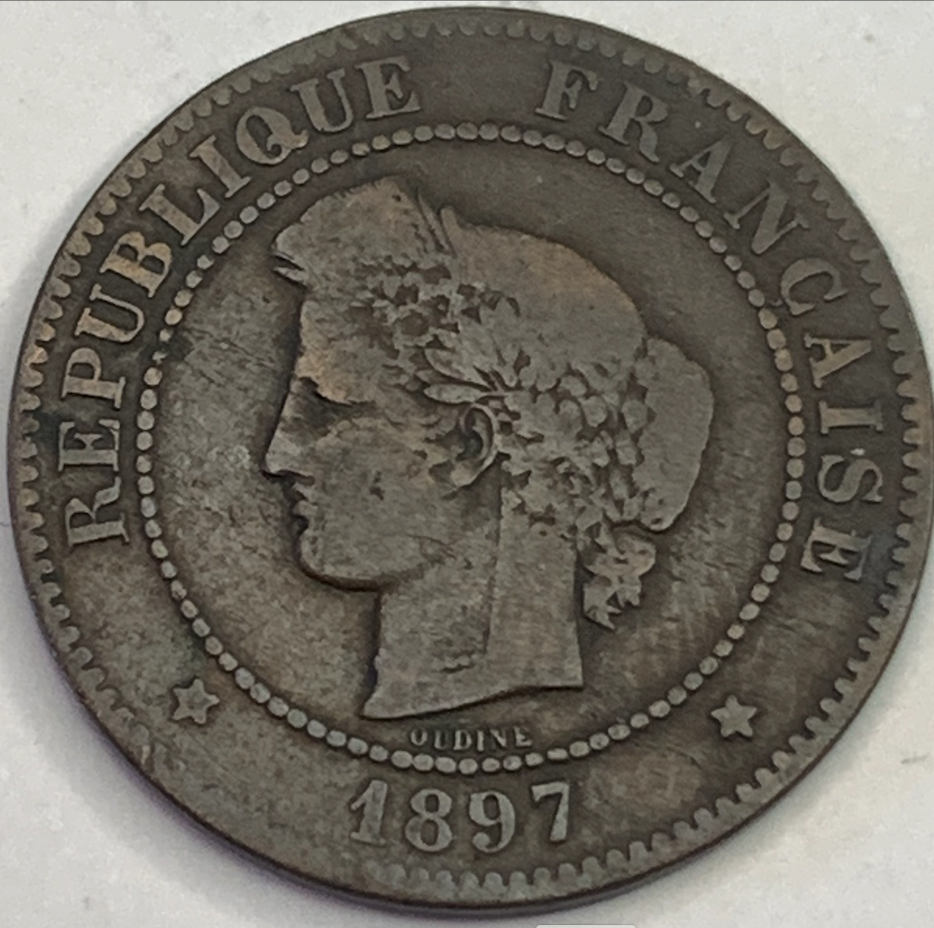 Rare 1897 French 5 Centimes – Bronze, 12.6M Minted in Paris