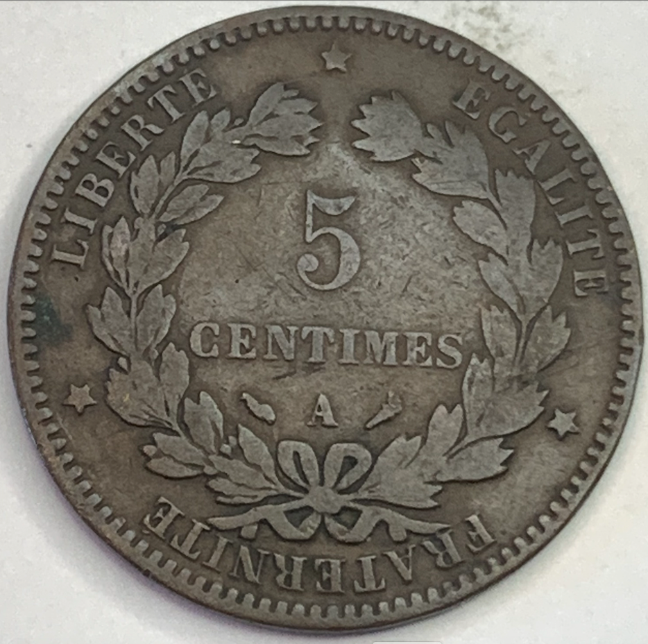 Rare 1897 French 5 Centimes – Bronze, 12.6M Minted in Paris