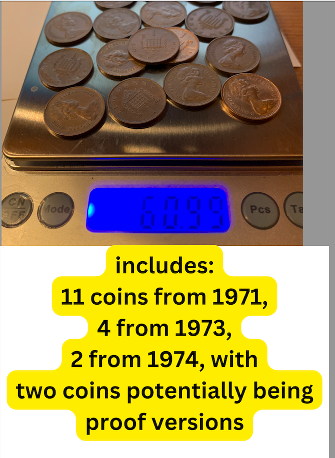 Bronze 1 New Penny Coins, UK 1971-1981 | 17 Coins, Proofs, 60.99g