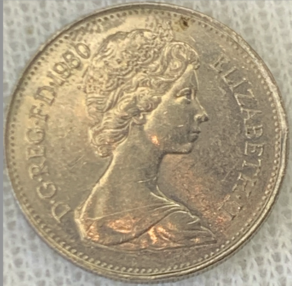 1968-1981 United Kingdom 5 New Pence Coin, Queen Elizabeth II Era