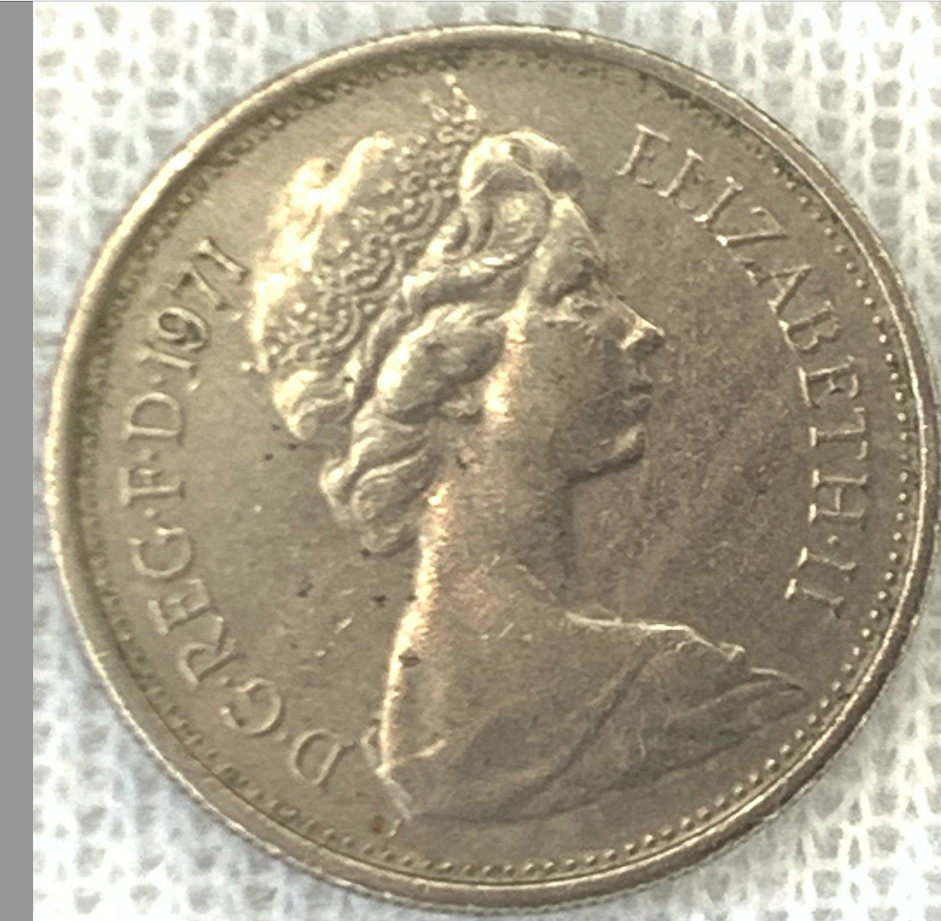 1968-1981 United Kingdom 5 New Pence Coin, Queen Elizabeth II Era