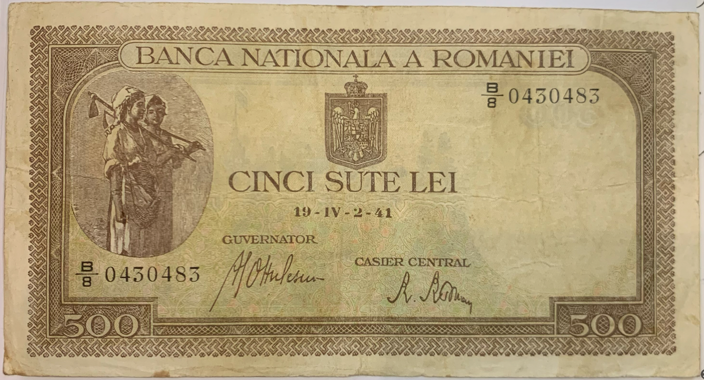 Collectible 1941 Romanian 500 Lei Banknote – Peles Castle, King Michael I Era