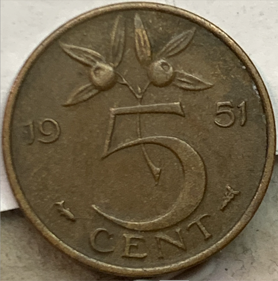 Netherlands 5 Cents 1950-1980 – Rare Bronze Coin from Queen Juliana’s Reign