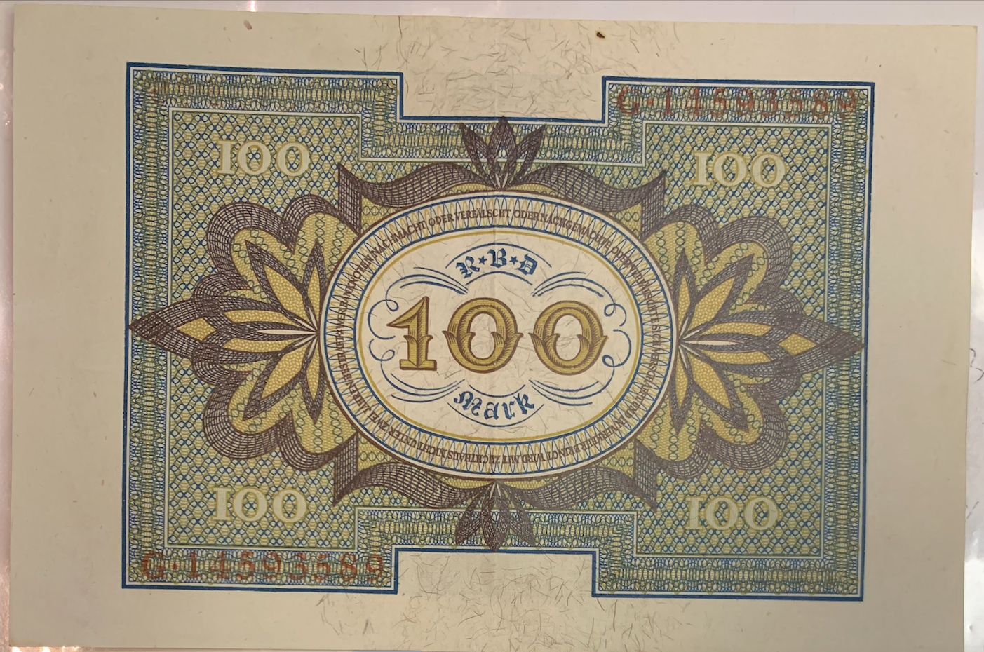 Collectible 1920 German 100 Mark Banknote – Reichsbank Era, Rare Serial