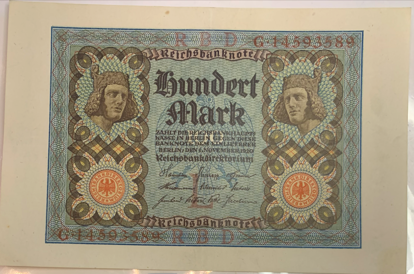 Collectible 1920 German 100 Mark Banknote – Reichsbank Era, Rare Serial