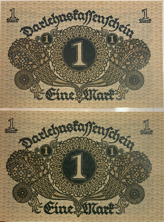 Unique Pair of 1920 1 Mark Notes – Weimar Republic Era, Consecutive Serials