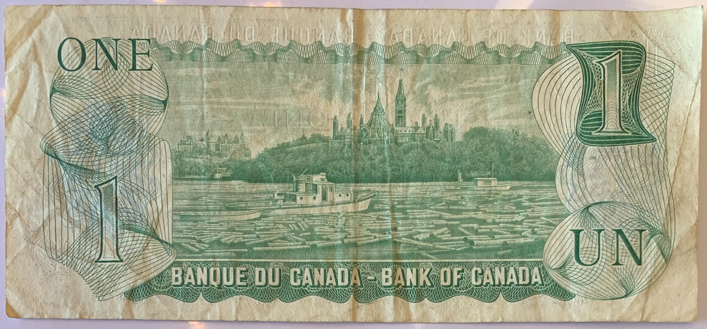 Collectible 1973 Canada One Dollar Bill - Distinctive Serial #AAK7519714