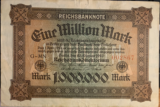 Rare 1923 Reichsbanknote - 1 Million Marks from Germany’s Hyperinflation