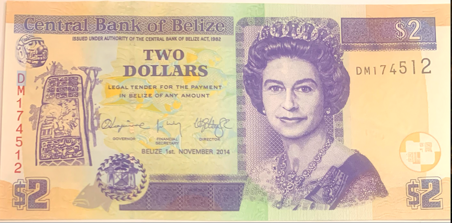 Unique 2014 Belize $2 Note - A Must-Have for Banknote Collectors!