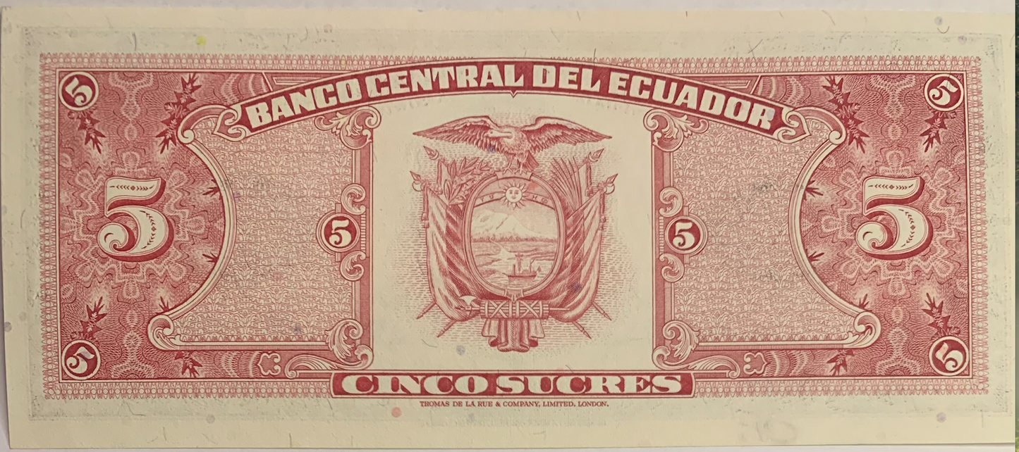 Rare Ecuador 5 Sucres Banknote (1979) – Series HQ with Low 0.19%