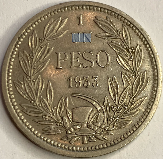 Vintage Chile 1 Peso, 1933 – A Rare Santiago-Minted Collectible