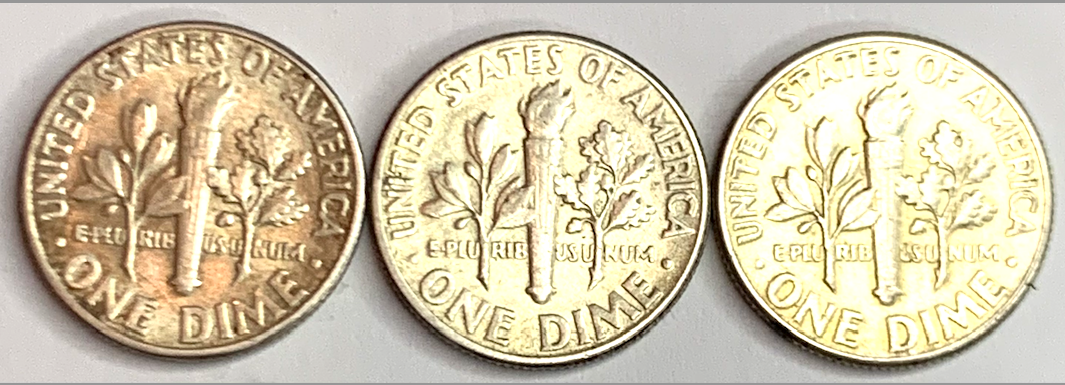 Set of 3 Silver Dimes (1956, 1957, 1958): Philadelphia-Minted Collectibles