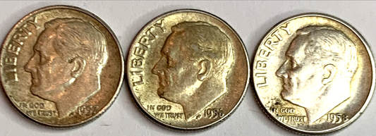 Set of 3 Silver Dimes (1956, 1957, 1958): Philadelphia-Minted Collectibles