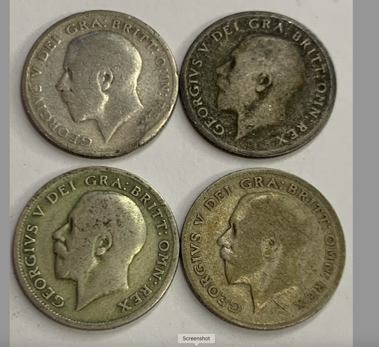 Silver 6 Pence Coins (1921-1922): Rare British Gems for Collectors! ( 4 Pcs )