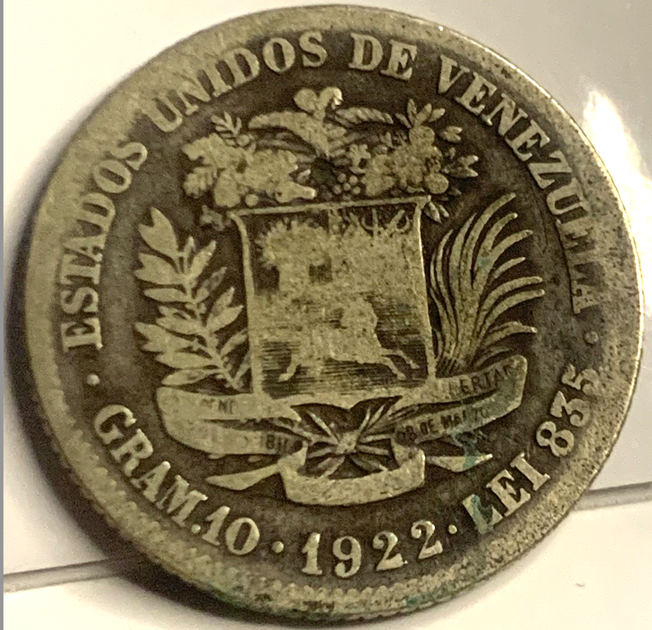 Extremely Rare 1922 Venezuela 2 Bolívares – Minted in USA, Only 1,000,000 Made!"