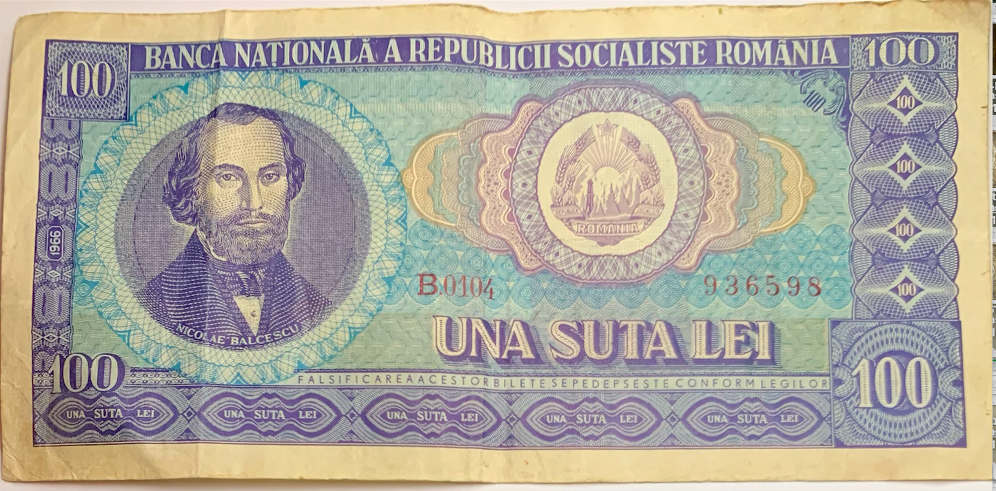 Rare 1966 Romania 100 Lei Banknote – Socialist Era Historical Currency