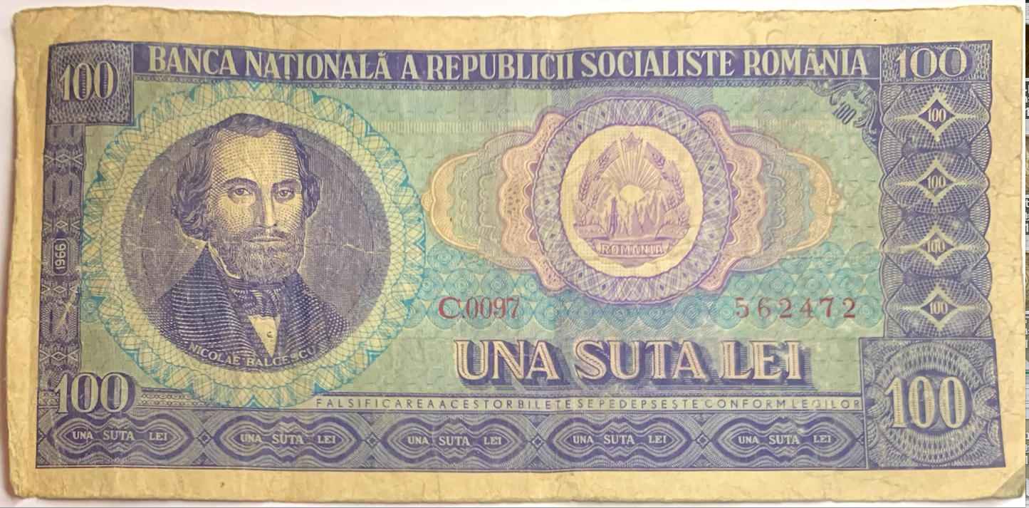 Rare 1966 Romania 100 Lei Banknote – Socialist Era Historical Currency