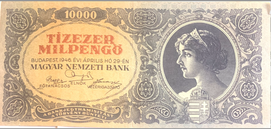 Rare 10,000 Milpengő Banknote – Historic Hungarian Hyperinflation Era