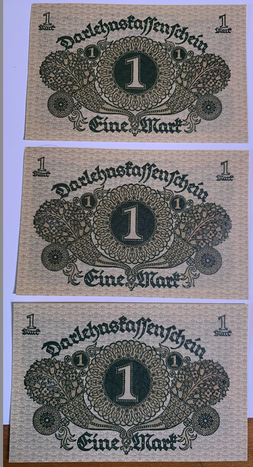 Set of 3! 1920 German 1 Mark Banknotes – Authentic Weimar Republic Notes