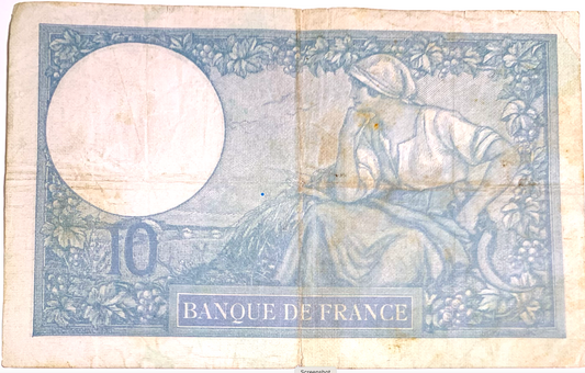 Rare 10 Francs Minerve Banknote (1939-1942) – France Third Republic Note