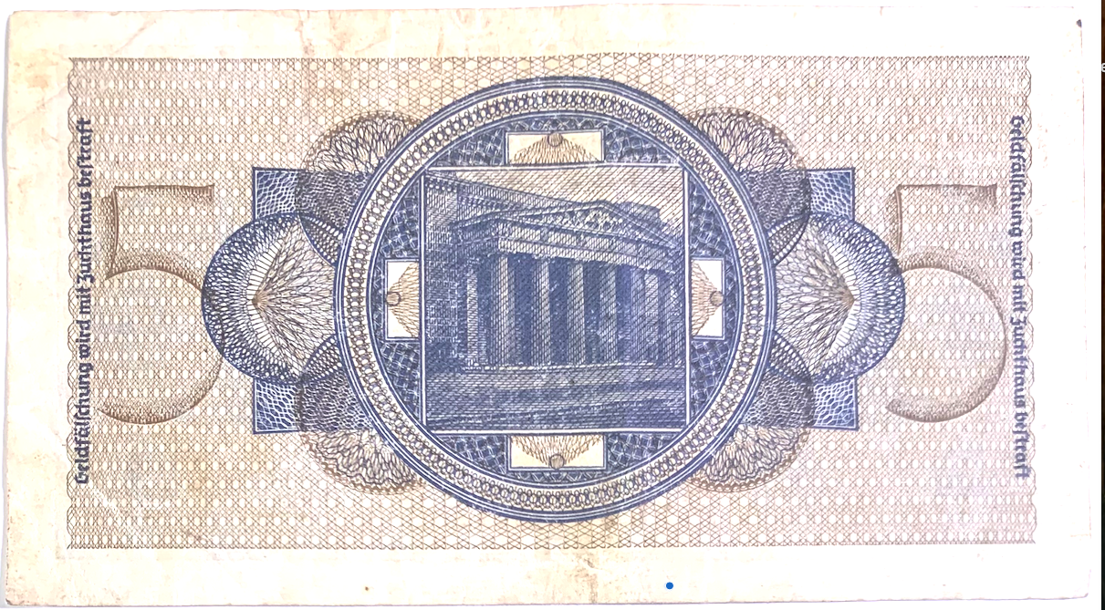 WWII-Era 5 Reichsmark Banknote (1940-1945) – German Reichskreditkassenschein