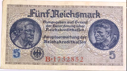 WWII-Era 5 Reichsmark Banknote (1940-1945) – German Reichskreditkassenschein