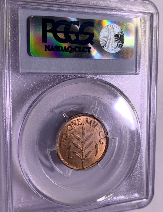 Graded MS64RB by PCGS – Rare 1942 British Palestine 1 Mil Coin!