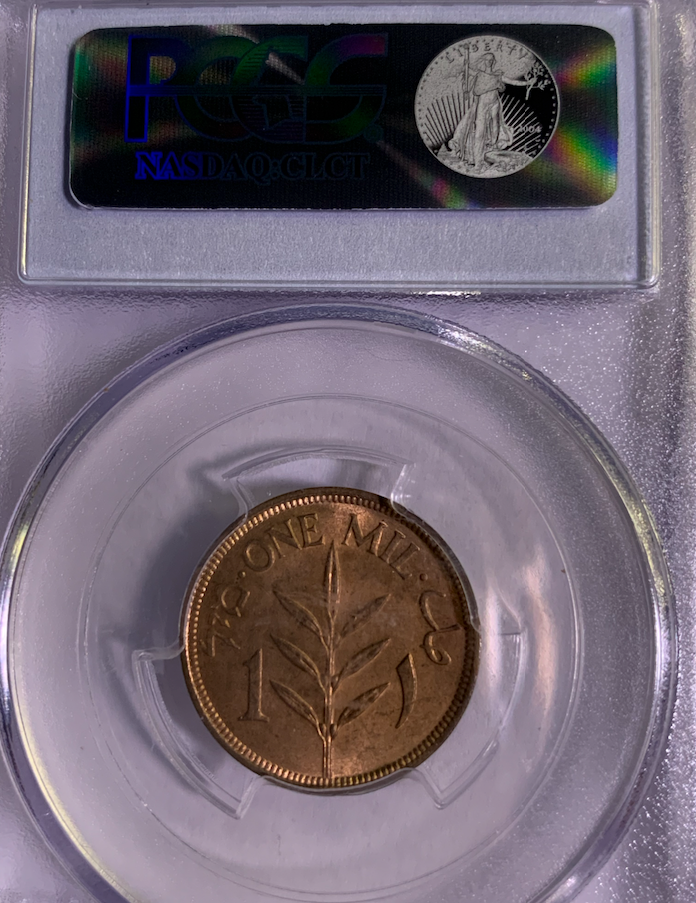 Graded MS64RB by PCGS – Rare 1942 British Palestine 1 Mil Coin!