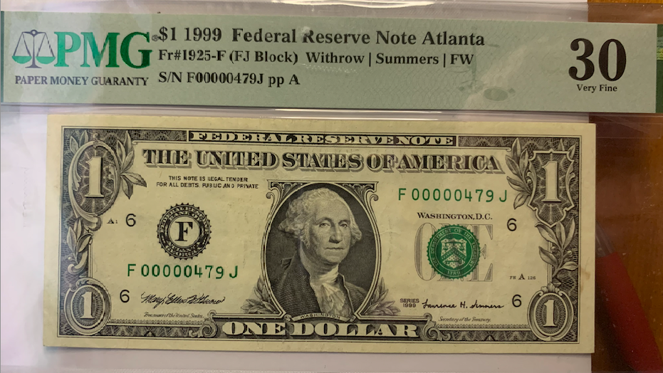 1999 $1 Federal Reserve Note Atlanta - PMG Graded Very Fine 30 - Low Serial Number F00000479J