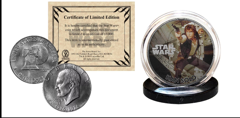 Han Solo Star Wars 1976 IKE Dollar Coin: Limited Edition"