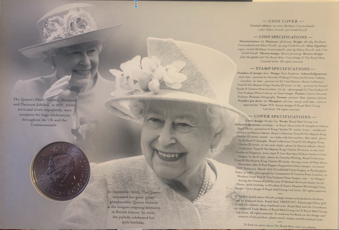 Commemorative 2022 Queen Elizabeth II £5 Coin with Special Stamps - Limited Edition