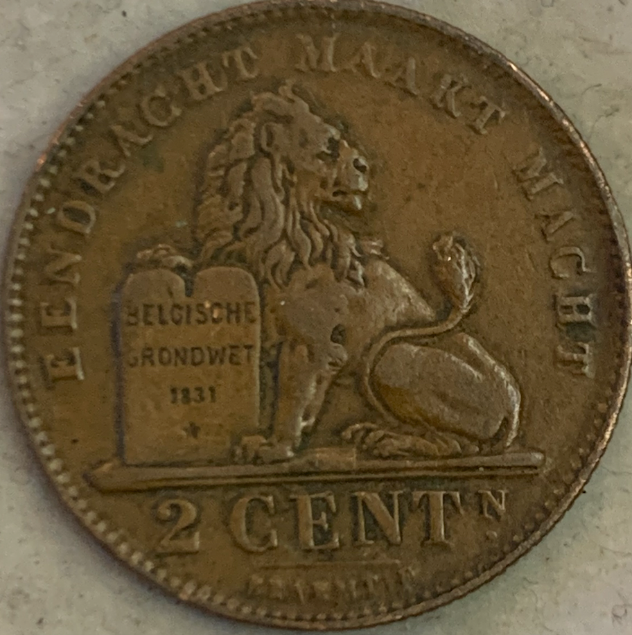 1902-1909 Belgium 2 Centimes Coin - King Leopold II Era